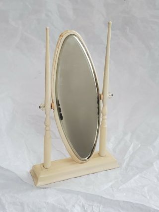 Miniature Dollhouse Floor Standing Oval Wood Mirror - Shabby Chic Painted White
