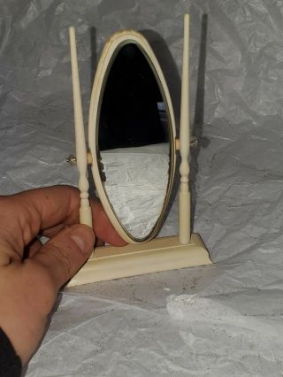 Miniature Dollhouse floor standing oval wood mirror - Shabby Chic painted white 2