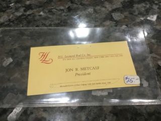 H.  L.  Leonard Rod Co Business Card Of Jon Metcalf,  1983 - 1985
