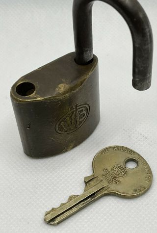 Antique/vintage Wb Wilson Bohannan Brass Padlock W/key