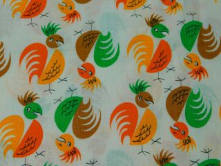 1.  75 Yards 37 " Wide Vintage Cotton Quilt Fabric Roosters Green Orange Brown