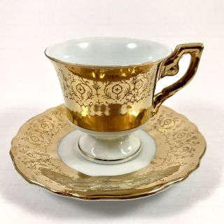 Vintage Japanese Gold And White Tea Cup And Saucer
