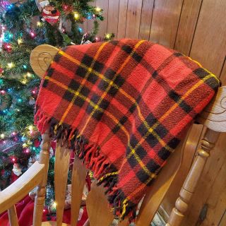 Vintage Faribo Woolen Mills Wool Red Tartan Plaid Blanket 52 X 52 Throw Loomed