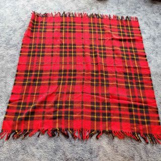 Vintage Faribo Woolen Mills Wool Red Tartan Plaid Blanket 52 X 52 Throw Loomed 2