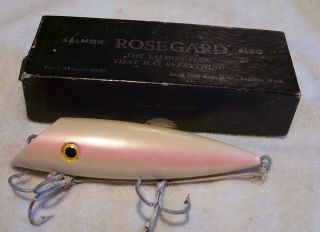 Vintage Rosegard Wood Salmon Plug Lure 10/7/19pot Box