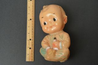 Vintage Rubber Squeak Toy - Baby Holding A Bottle Owner - Still Squeaks
