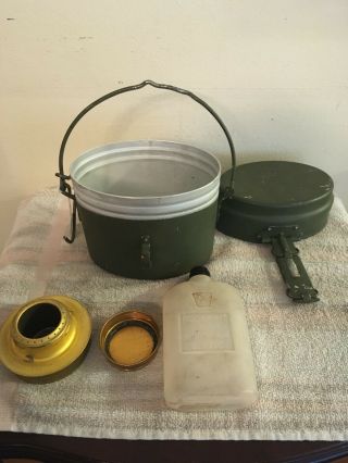 Vintage Swedish Army Aluminum Mess Kit With Plastic Bottle & Brass Burner Rare