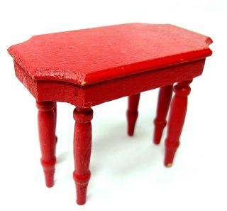 Vtg 1930s Strombecker Dollhouse Furniture Red 6 - Leg Living Room Accent Table