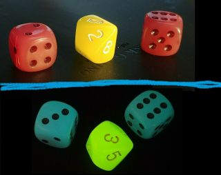 Oop Chessex Glo - Dice Phantom Yellow D10 - Very Rare,  2 Glowberry D6 16mm Pips