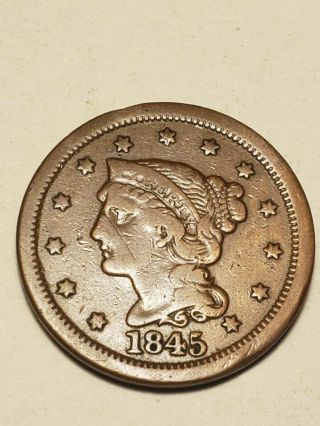 1845 Braided Hair Large Cent Penny - Us Antique