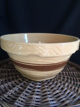 Antique Vintage Stoneware Yellow Ware Brown Banded Bowl
