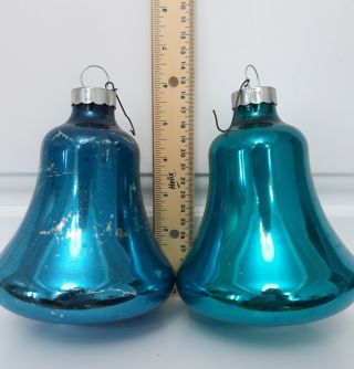 2 Rare Extra Large 6 Inch Vintage Shiny Brite Christmas Ornaments Blue Bell