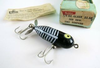 Vintage Heddon Tiny Torpedo Crankbait Fishing Lure,  360 Xbw,  Black White