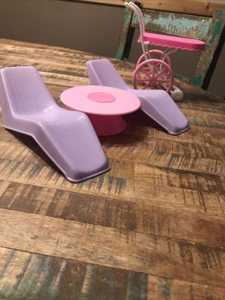 Vintage Arco Barbie Furniture Purple Lounge Pool Chairs,  Table& Serving Cart