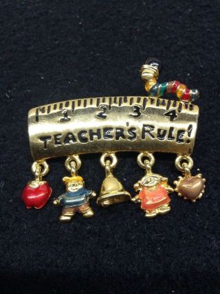 Vintage Antique Pin Brooch - Designer Signed Danecraft Teachers Rule Ruler