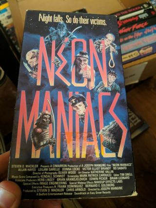 Neon Maniacs Lightning Video Vhs Big Box Oop Rare Slip Htf Missing Tape Label