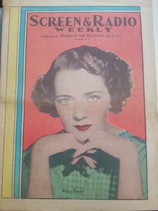 Antique Vtg 1935 Screen & Radio Weekly - Ruby Keeler Cover & Pgs1 - 16 Of Newspaper