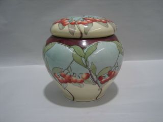 Antique Hand Painted Porcelain Cherries Tobacco Jar Humidor E.  M.  G