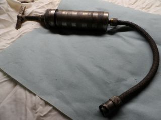 Vintage Antique Screw Type Grease Gun With Hose Early Car Cycle Tool
