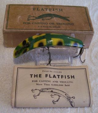 Vintage Helin Flatfish Wood Lure 10/30/20p Box U20 3 - 3/8 " Papers