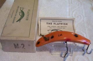 Vintage Helin Flatfish Wood Lure 10/30/20p Box M2 4 - 3/8 " Paper