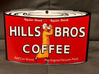 Vintage Hills Bros Coffee Can Porcelain Sign Oil Lube Gas Station Food Rare