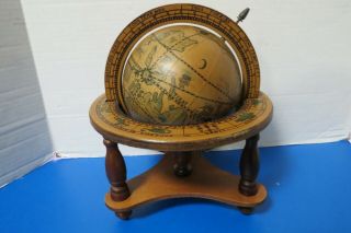 Vintage Old World Globe Made In Italy Wooden Table Top Zodiac Astrology Flaw