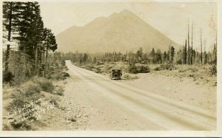 Black Butte From Pacific Highway Near Mount Shasta City Ca Rppc Antique Car