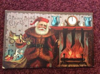 Antique Merry Christmas Santa Claus Postcard 1911 Amp Danforth,  Illinois Toys