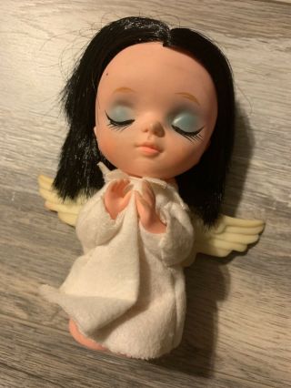 Vintage 1967 Kamar Big Eye Praying Angel Ornament 60s Japan Doll Blythe Toy