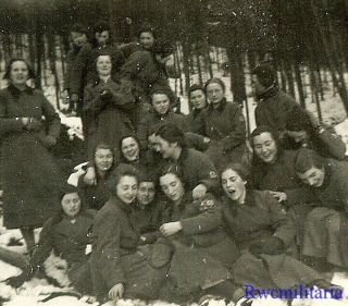 Rare Female German Uniformed Rad Girls Truppe Posed In Winter Woods