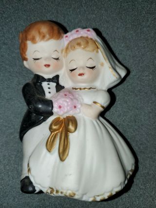Vintage Bride And Groom Ceramic Cake Topper Figurines