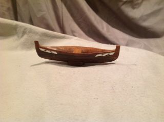 Vintage Wood Hand Carved Boat,  Mother Of Pearl Accents