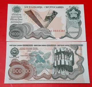 Yugoslavia 2.  000.  000 Dinara 1989 P - 100 Unc Prefix Ab,  Ac Rare