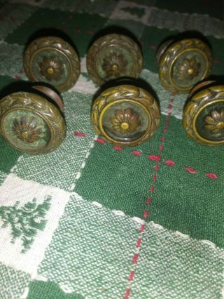 Antique Set Of 6 Brass Drawer Pulls