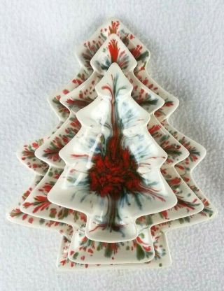 Vintage - Set Of 3 - Nesting Ceramic Christmas Tree Candy/nut Dishes