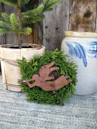 Small Primitive Christmas Wreath With Tin Angel