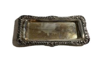 Vintage Ornate Silverplate Vanity Trinket Tray Serving Tray 9x 4.  5”