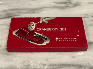 Vintage WM Rogers Silverplate CRANBERRY SERVING SET Tray & Spoon Antique 2