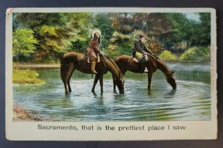 Antique Postcard Man & Woman On Horseback Sacramento The Prettiest Place C213