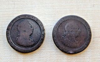 Two Antique 18th Century George Iii 1797 Cartwheel Pennies Penny Coins