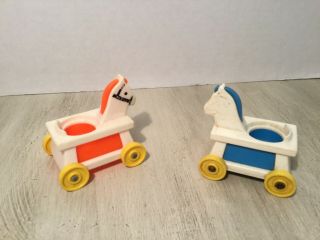 Vintage Fisher Price Little People Orange&blue Rider Rocking Horse Baby Nursery