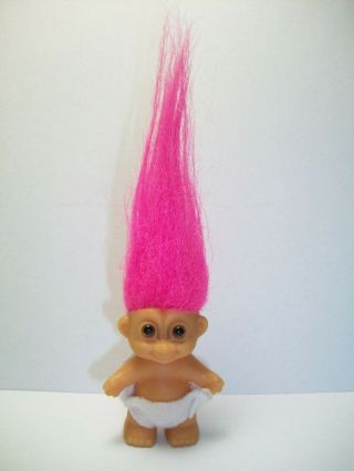 Vintage Russ Berrie Baby Troll In Diaper Pink Hair
