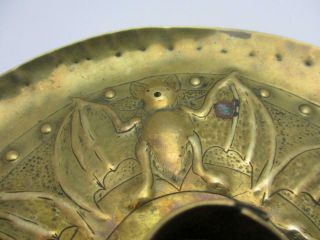 Bat Very Rare Art Nouveau Art & Crafts Hammered Brass Chamber Stick Flying Bats