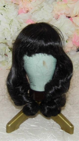Vintage Old Stock Doll Wig Dark Brown Sz 7 - 8 Bell Long Curls With Bangs