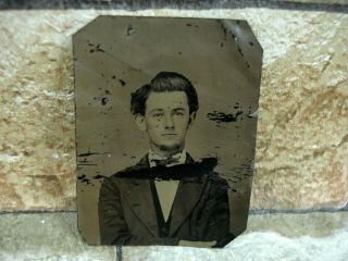 Antique Tin Type Photo Of Young Man Well Dressed