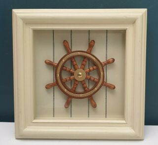 Vintage Nautical Marine Boat Ship Steering Wheel Helm Framed Picture Home Decor
