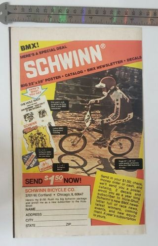 Vintage Schwinn Bmx Rare Print Advertisement