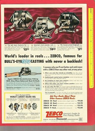 Vintage 1962 Zebco Models 66,  33,  202 Spincast Fishing Reels Color Ad