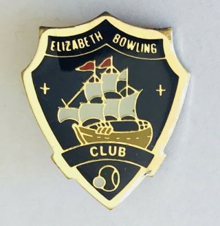 Elizabeth Bowling Club Badge Pin Tall Sailing Ship Rare Vintage (l2)